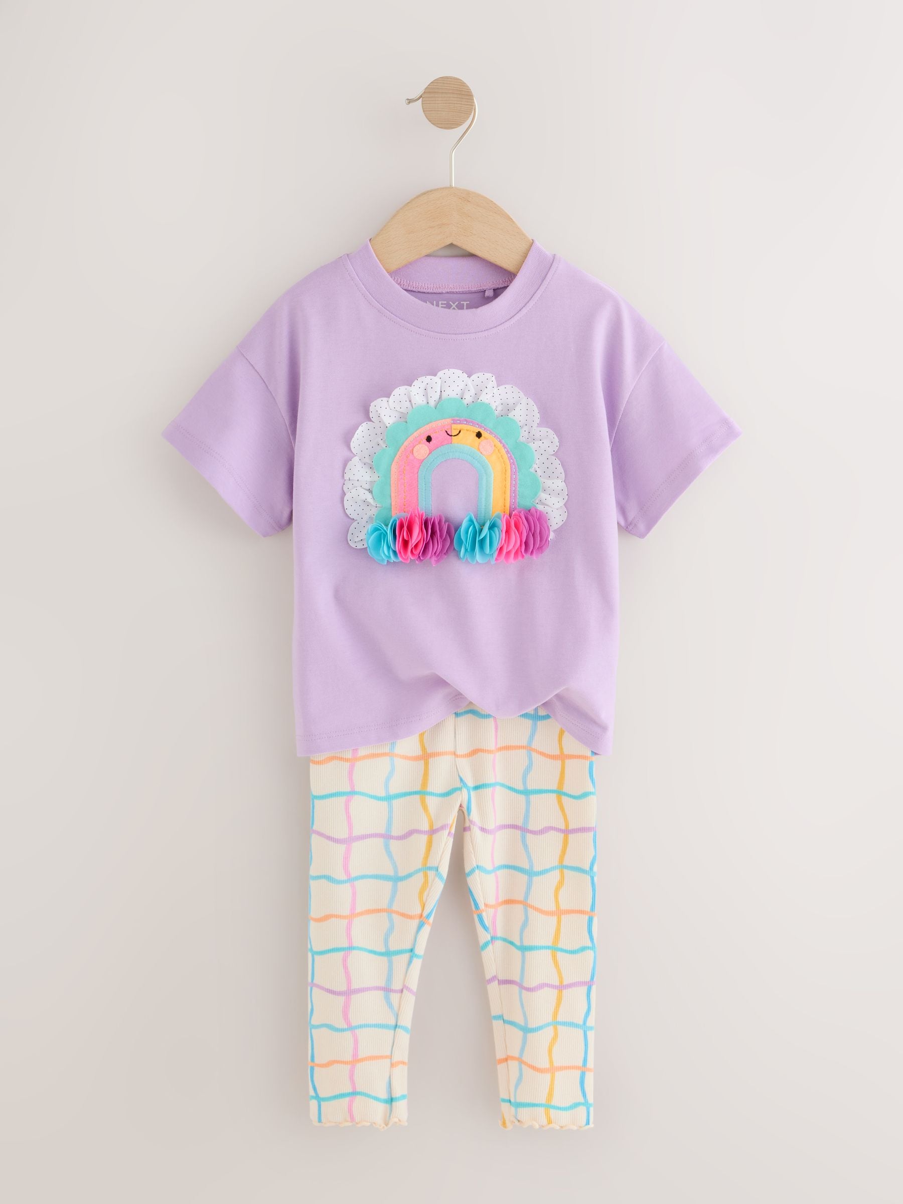 Lilac Purple Rainbow Short Sleeve Top and Leggings Set (3mths-7yrs) image 6