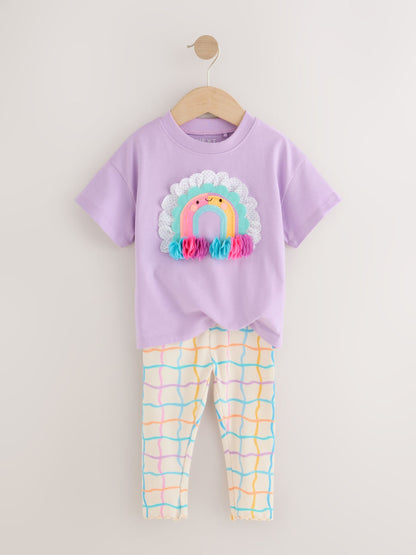 Lilac Purple Rainbow Short Sleeve Top and Leggings Set (3mths-7yrs) image 6