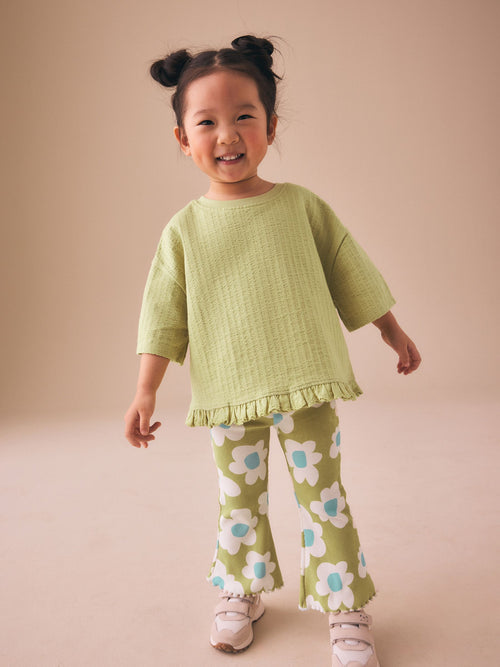 Dsiney Kidz - Green Stampy Flower Short Sleeve Top and Flare Set (3mths-7yrs) image 1