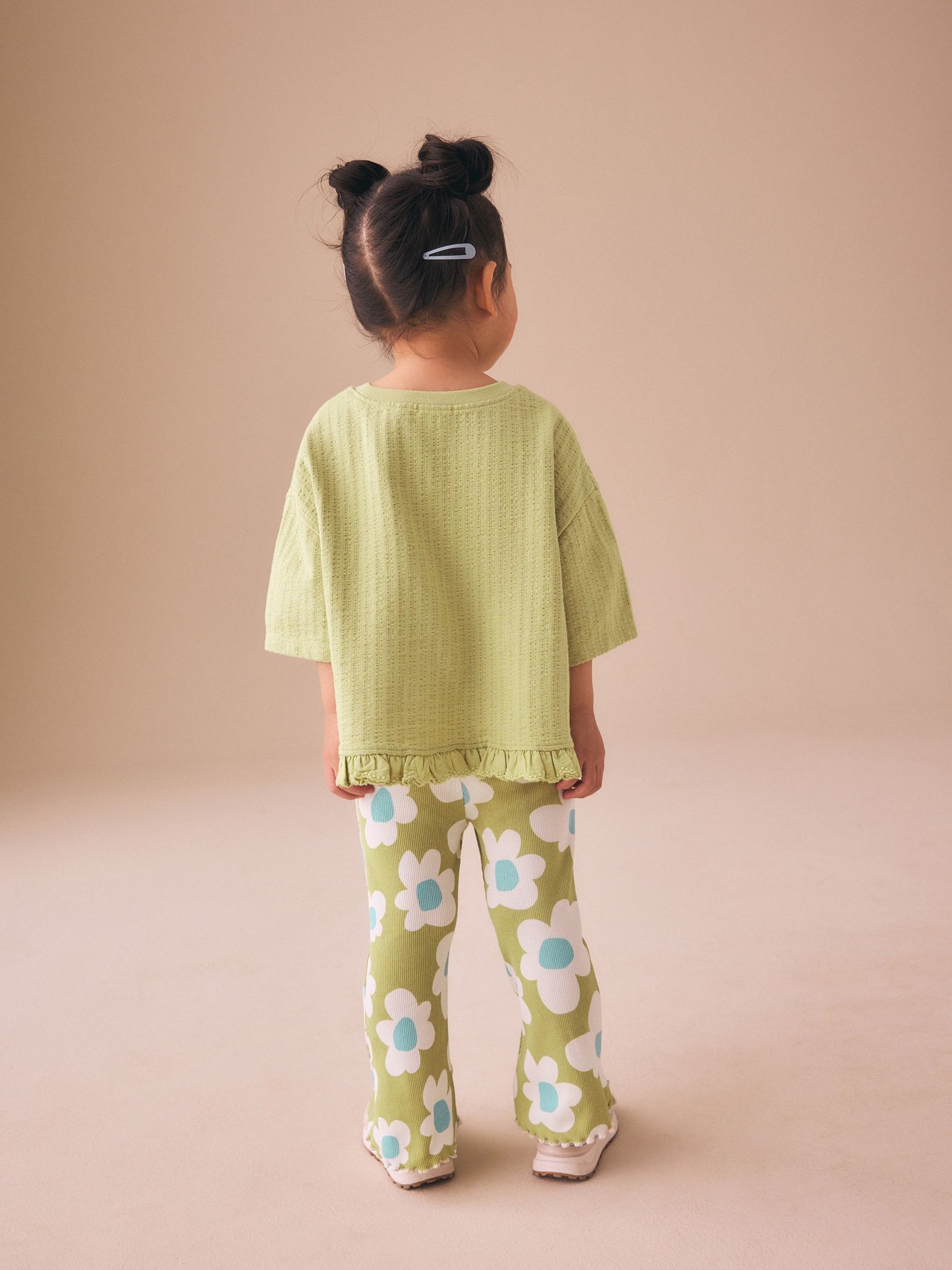 Green Stampy Flower Short Sleeve Top and Flare Set (3mths-7yrs) image 2