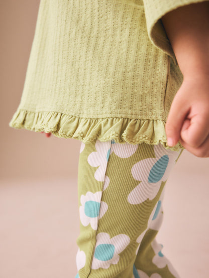 Green Stampy Flower Short Sleeve Top and Flare Set (3mths-7yrs) image 4
