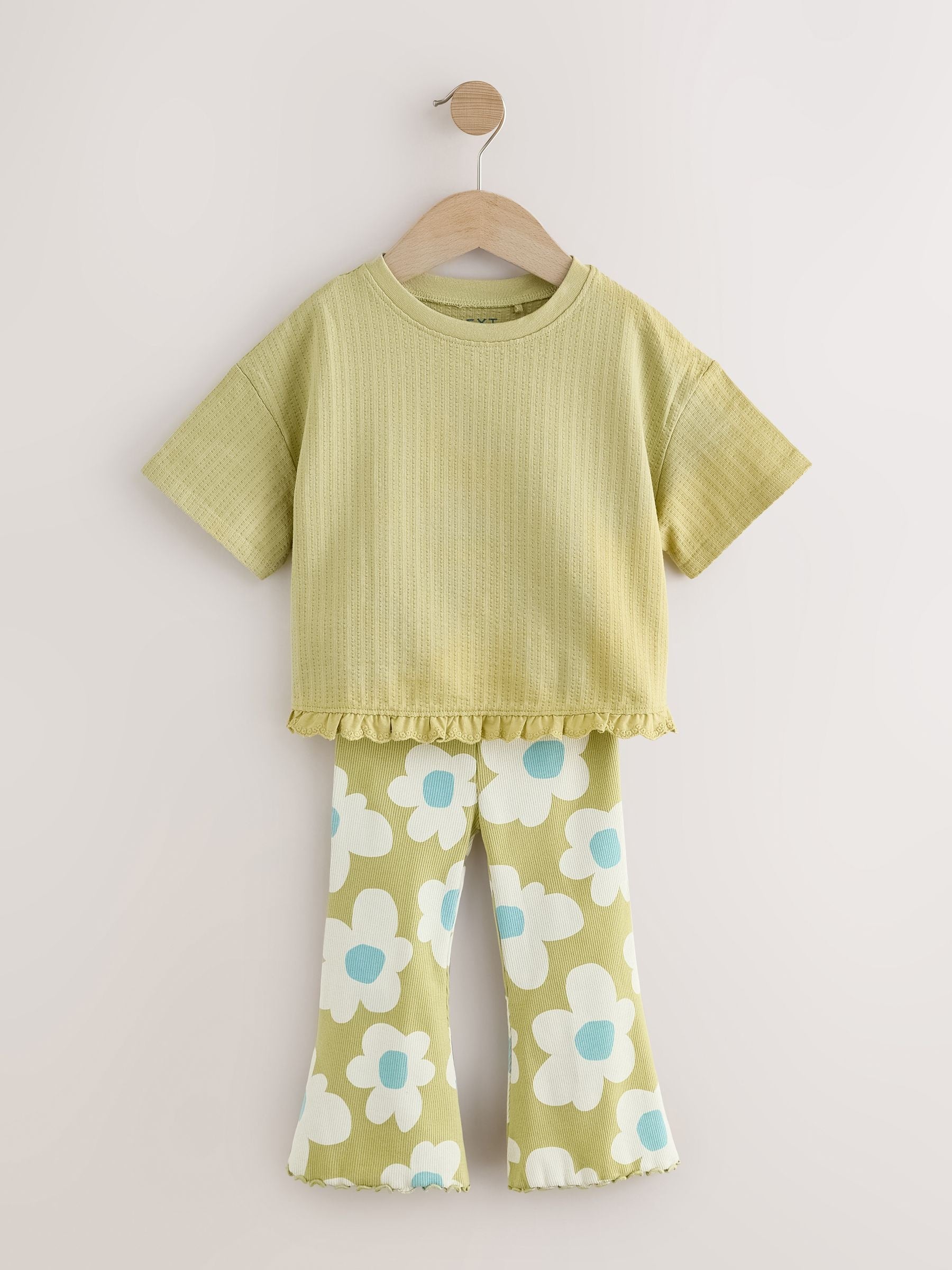 Green Stampy Flower Short Sleeve Top and Flare Set (3mths-7yrs) image 5