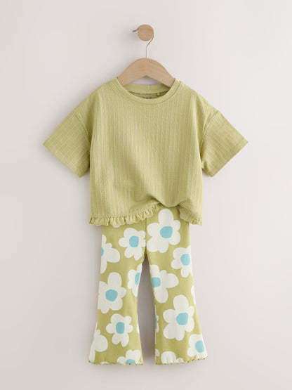 Green Stampy Flower Short Sleeve Top and Flare Set (3mths-7yrs) image 6