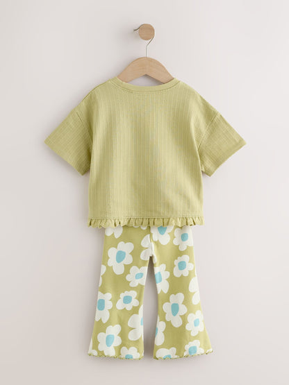 Green Stampy Flower Short Sleeve Top and Flare Set (3mths-7yrs) image 7