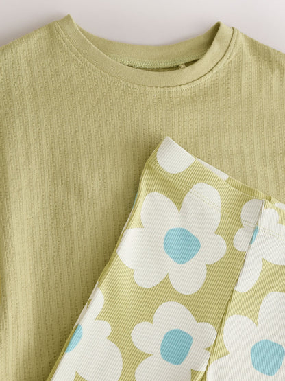 Green Stampy Flower Short Sleeve Top and Flare Set (3mths-7yrs) image 8