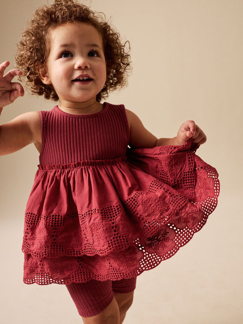 Chocolate Brown Broderie Peplum Vest and Cycle Shorts Set (3mths-7yrs) image 1