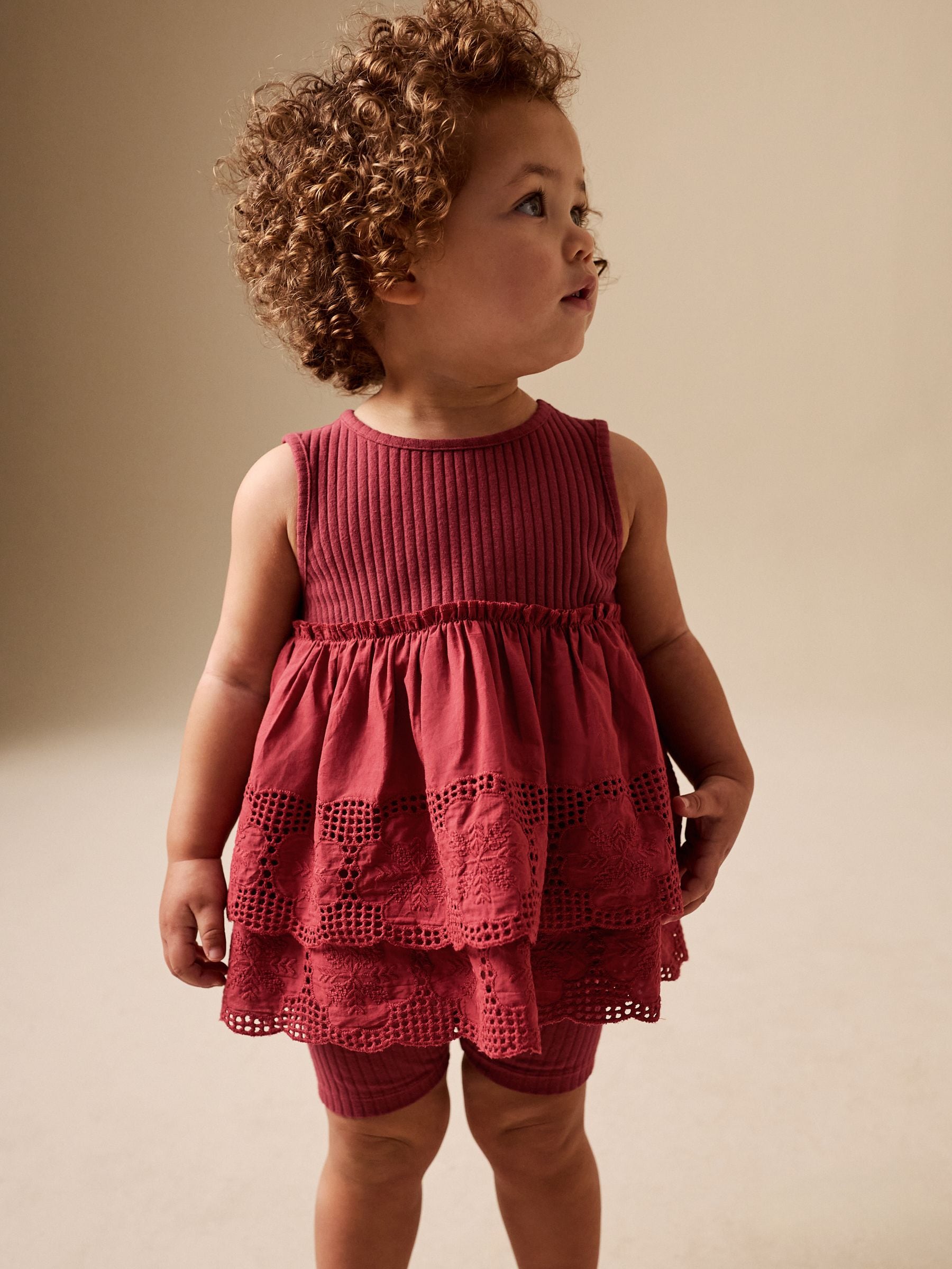 Chocolate Brown Broderie Peplum Vest and Cycle Shorts Set (3mths-7yrs) image 2