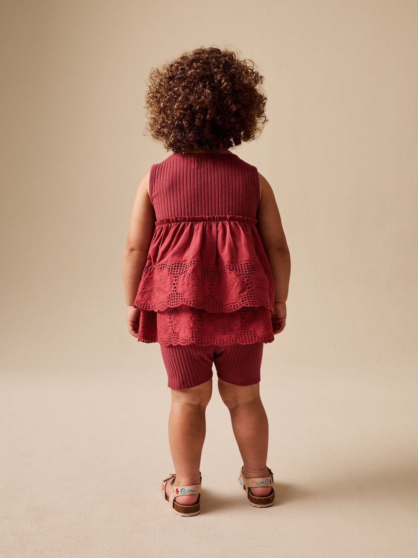 Chocolate Brown Broderie Peplum Vest and Cycle Shorts Set (3mths-7yrs) image 3