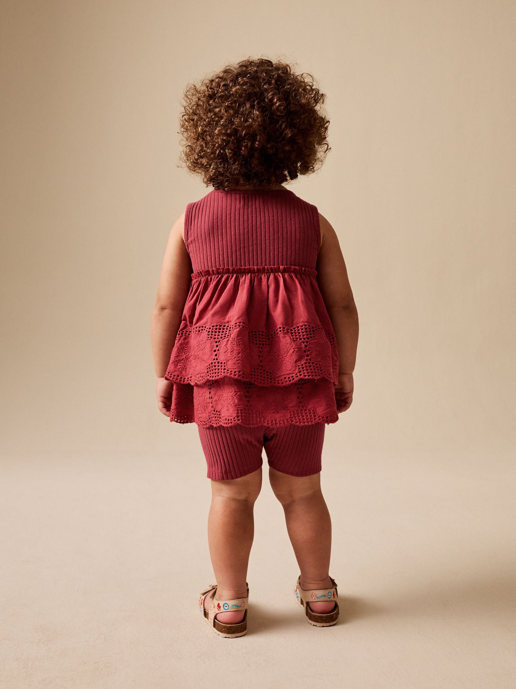 Chocolate Brown Broderie Peplum Vest and Cycle Shorts Set (3mths-7yrs) image 3