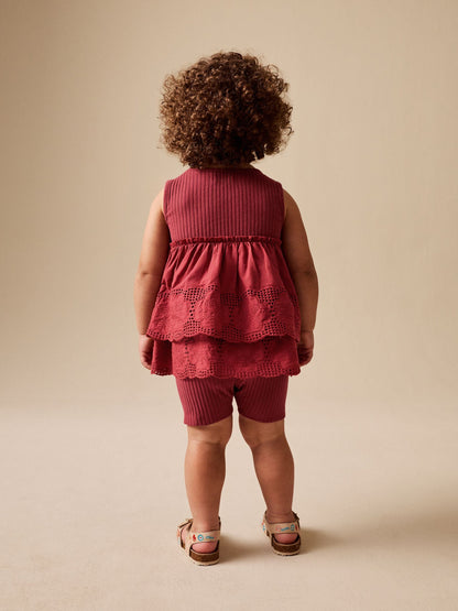 Chocolate Brown Broderie Peplum Vest and Cycle Shorts Set (3mths-7yrs) image 3
