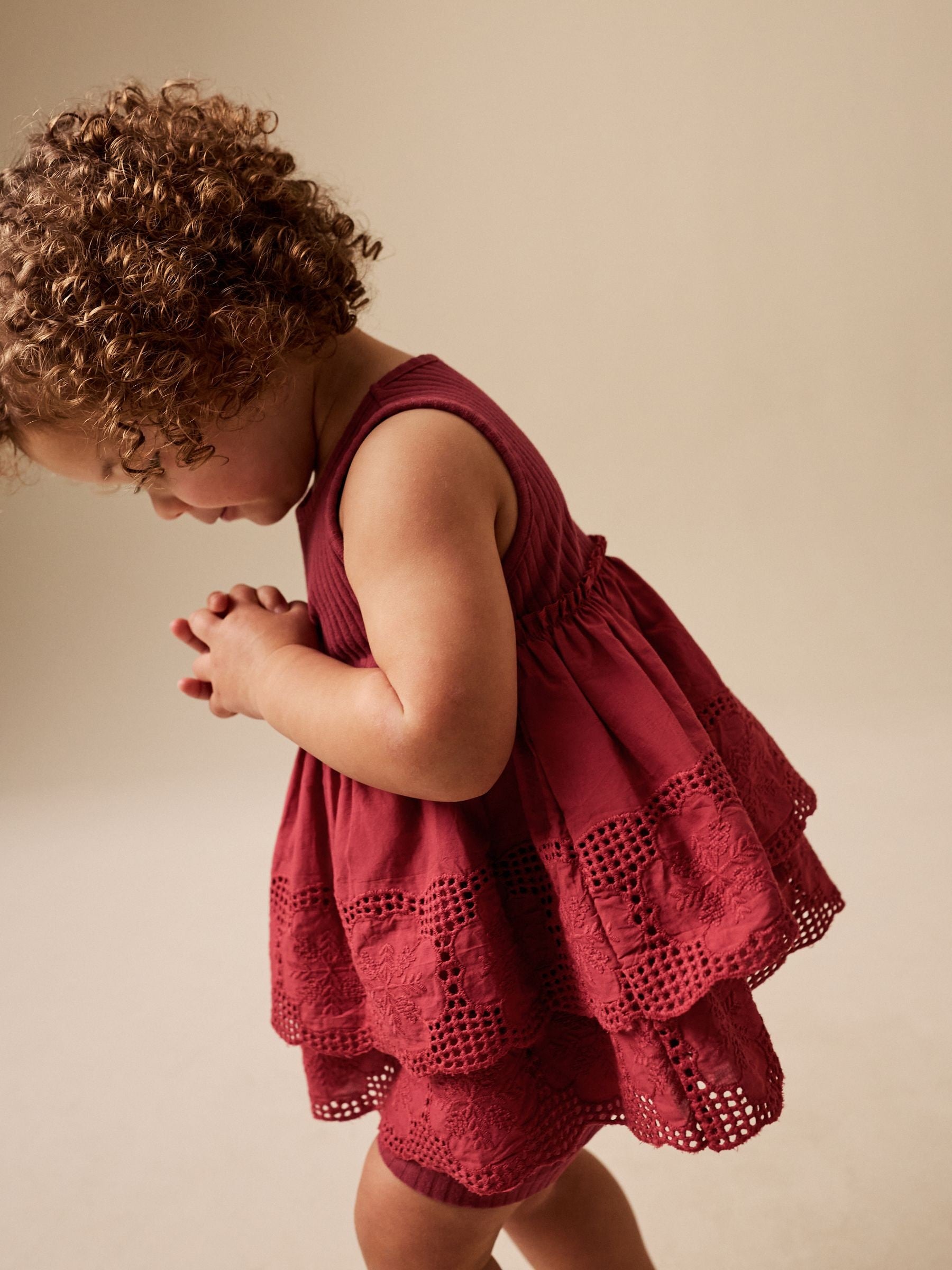 Chocolate Brown Broderie Peplum Vest and Cycle Shorts Set (3mths-7yrs) image 4
