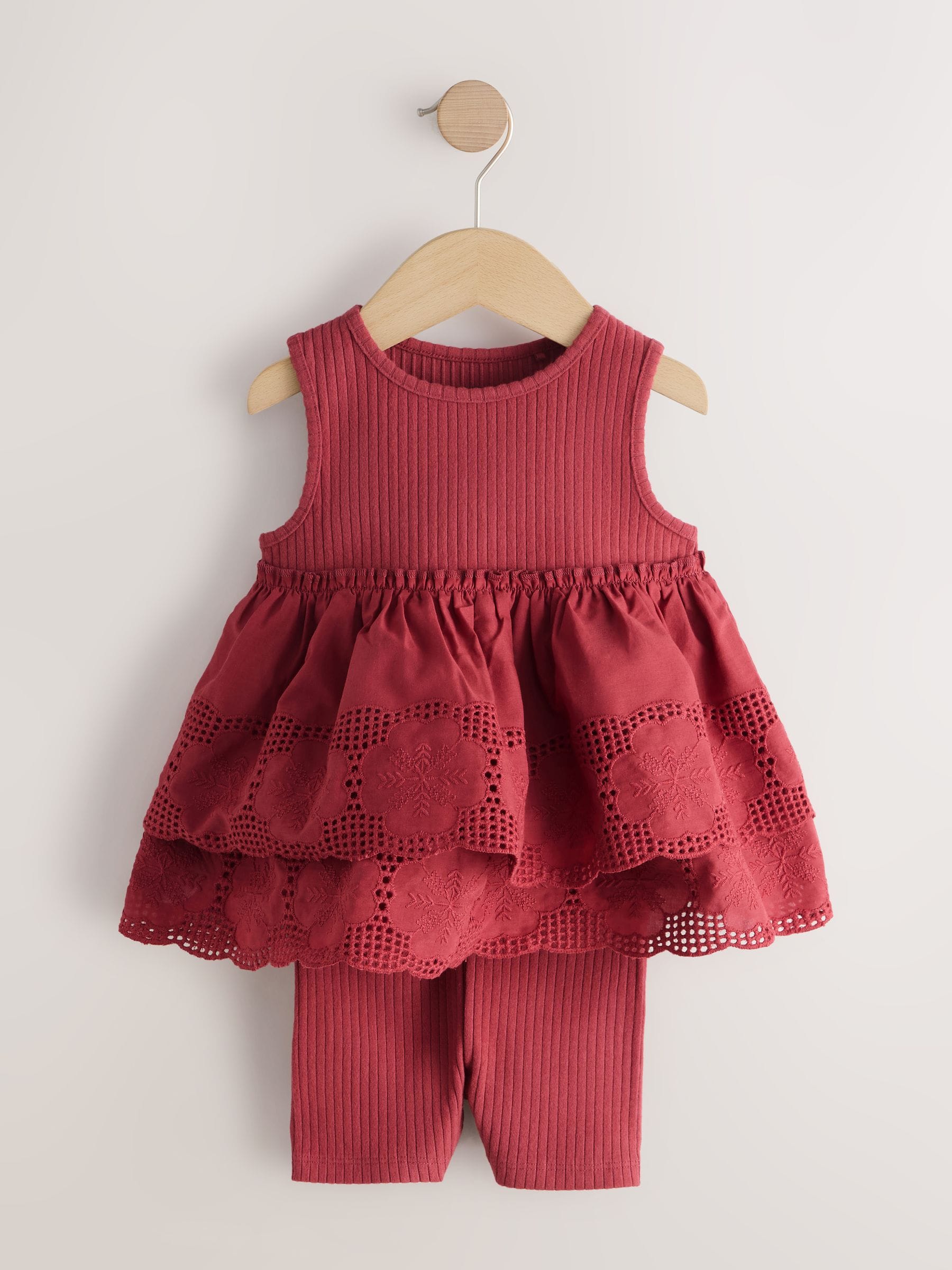 Chocolate Brown Broderie Peplum Vest and Cycle Shorts Set (3mths-7yrs) image 5