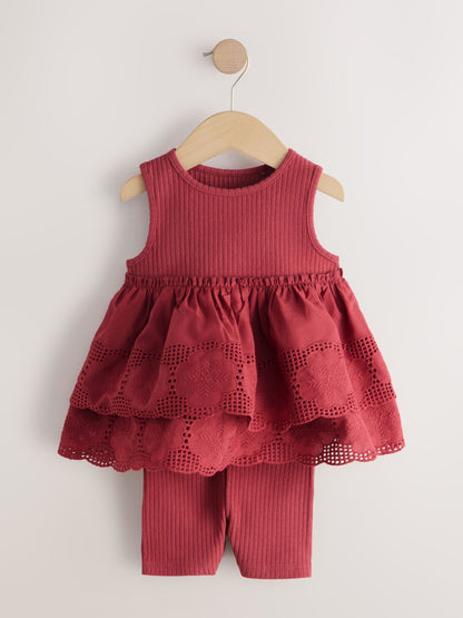 Chocolate Brown Broderie Peplum Vest and Cycle Shorts Set (3mths-7yrs) image 5