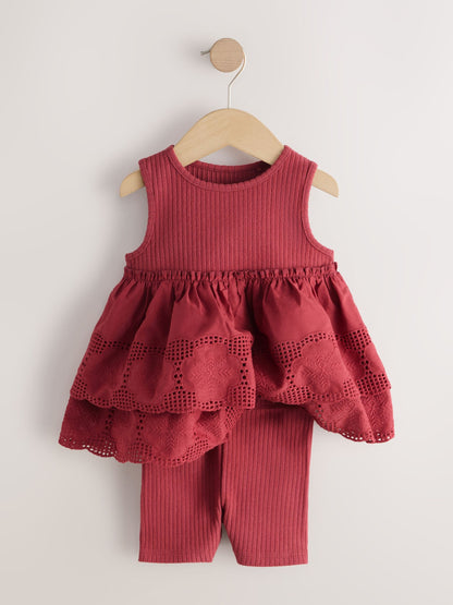 Chocolate Brown Broderie Peplum Vest and Cycle Shorts Set (3mths-7yrs) image 6