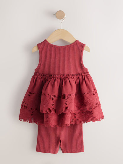 Chocolate Brown Broderie Peplum Vest and Cycle Shorts Set (3mths-7yrs) image 7
