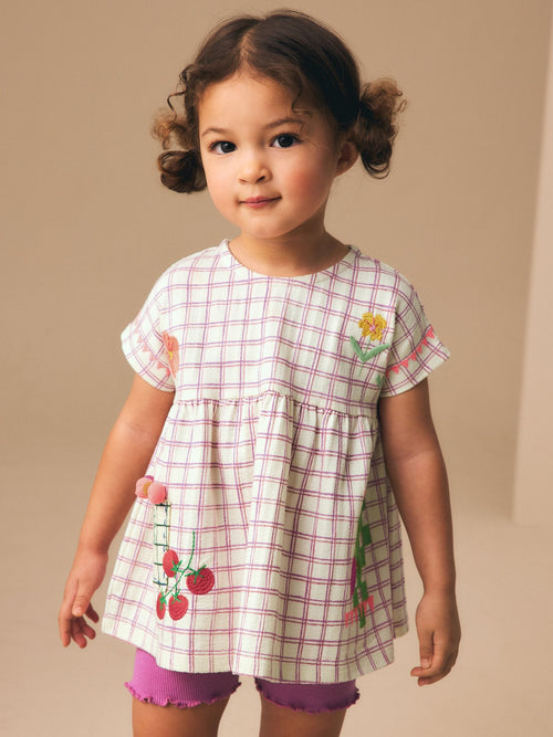 Dsiney Kidz - Purple Fruit Embroidery Peplum Top and Cycle Shorts Set (3mths-7yrs) image 1