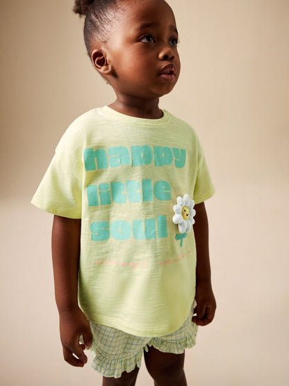 Dsiney Kidz - Lime Green Flower Short Sleeve T-Shirt and Shorts Set (3mths-7yrs) image 4