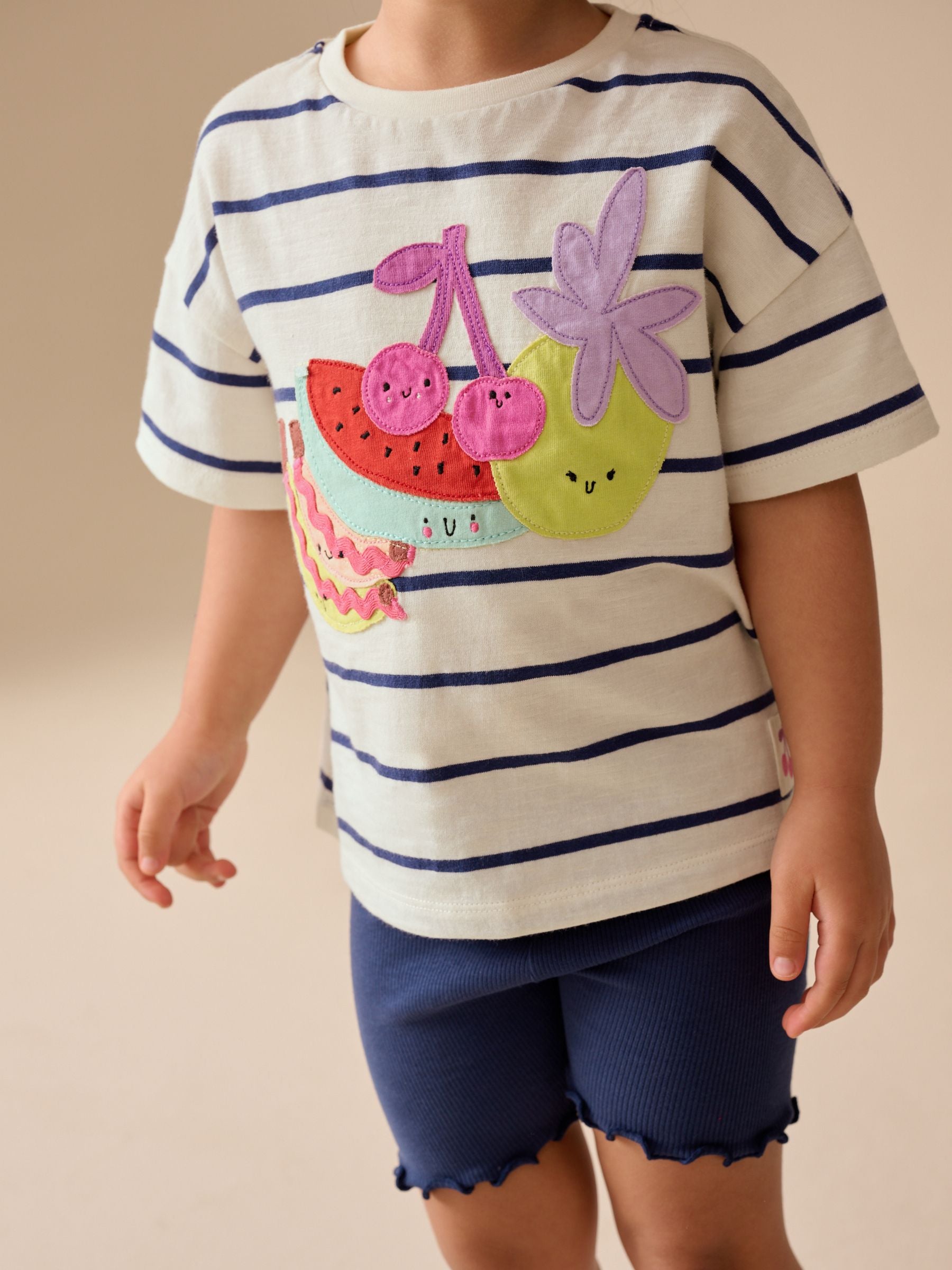 Blue/Ecru Short Sleeve T Shirt and Cycle Shorts Set (3mths-7yrs) image 1