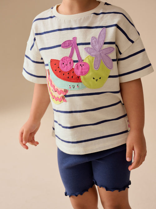 Blue/Ecru Short Sleeve T Shirt and Cycle Shorts Set (3mths-7yrs) image 1