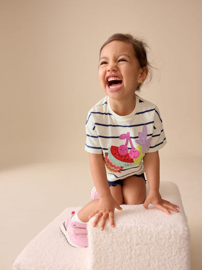 Blue/Ecru Short Sleeve T Shirt and Cycle Shorts Set (3mths-7yrs) image 3