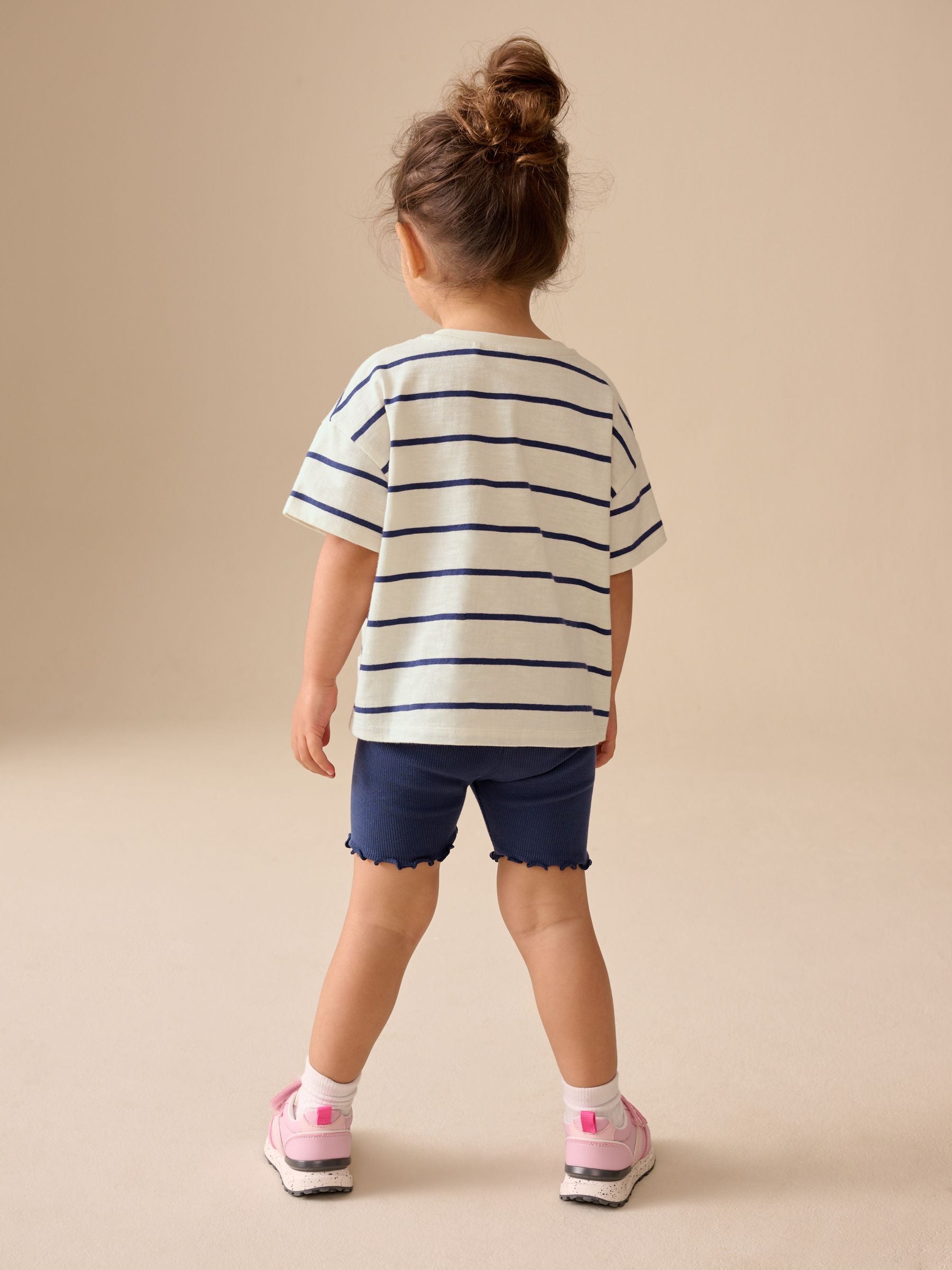 Blue/Ecru Short Sleeve T Shirt and Cycle Shorts Set (3mths-7yrs) image 4