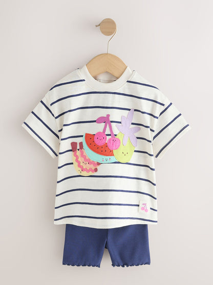 Blue/Ecru Short Sleeve T Shirt and Cycle Shorts Set (3mths-7yrs) image 6