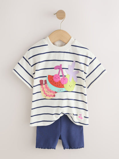 Blue/Ecru Short Sleeve T Shirt and Cycle Shorts Set (3mths-7yrs) image 7