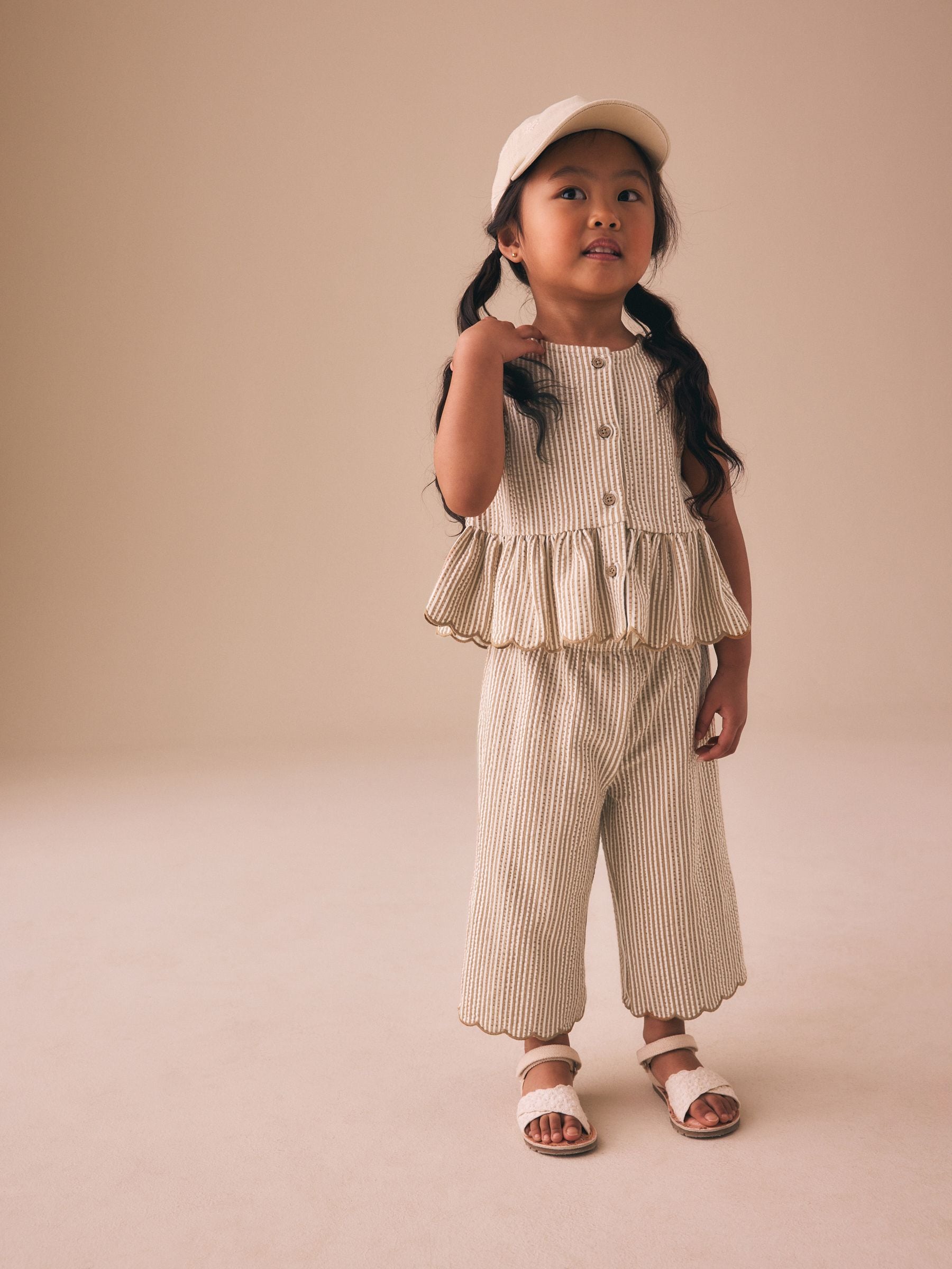 Neutral Stripe Peplum Vest and Wide Trousers Set (3mths-7yrs) image 1