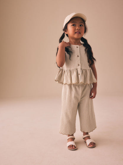 Neutral Stripe Peplum Vest and Wide Trousers Set (3mths-7yrs) image 1