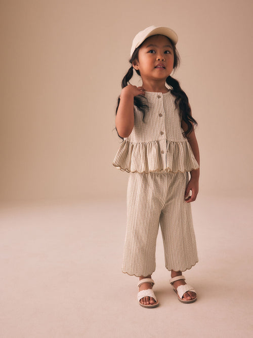 Dsiney Kidz - Neutral Stripe Peplum Vest and Wide Trousers Set (3mths-7yrs) image 1