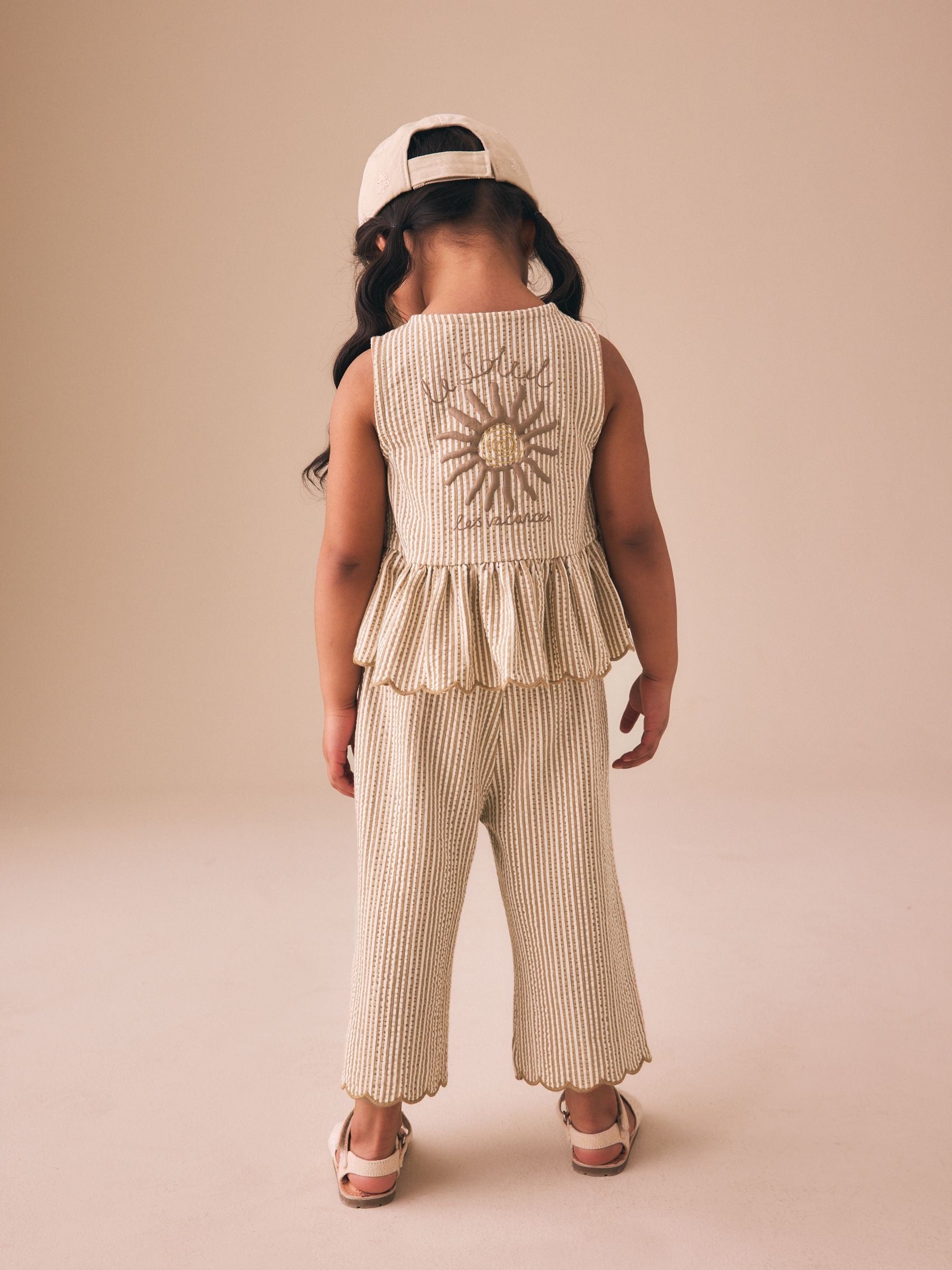 Neutral Stripe Peplum Vest and Wide Trousers Set (3mths-7yrs) image 3