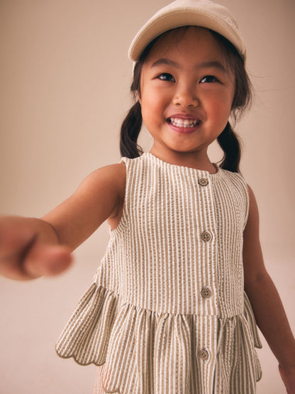 Neutral Stripe Peplum Vest and Wide Trousers Set (3mths-7yrs) image 4