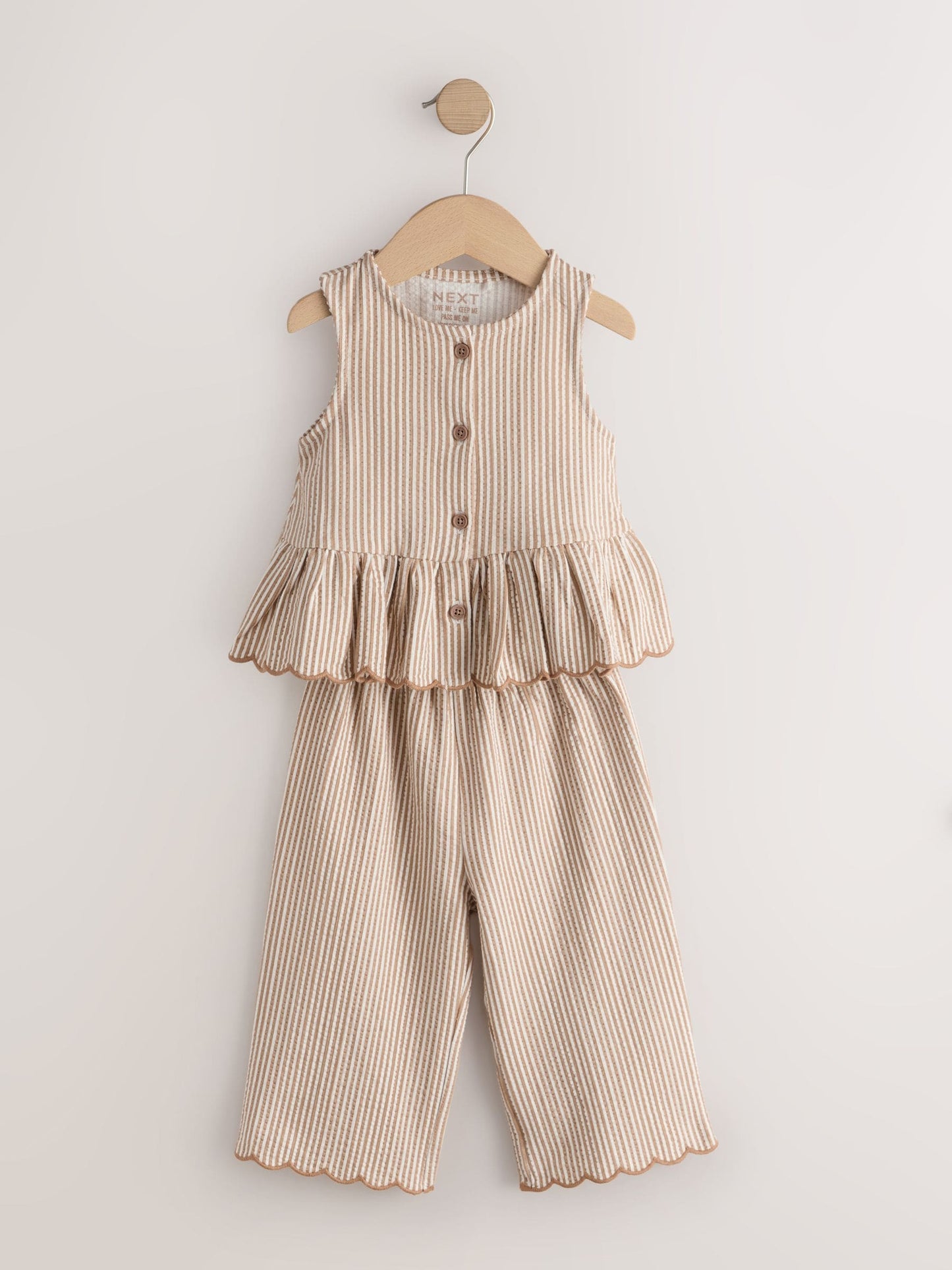 Neutral Stripe Peplum Vest and Wide Trousers Set (3mths-7yrs) image 6