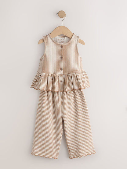 Neutral Stripe Peplum Vest and Wide Trousers Set (3mths-7yrs) image 6