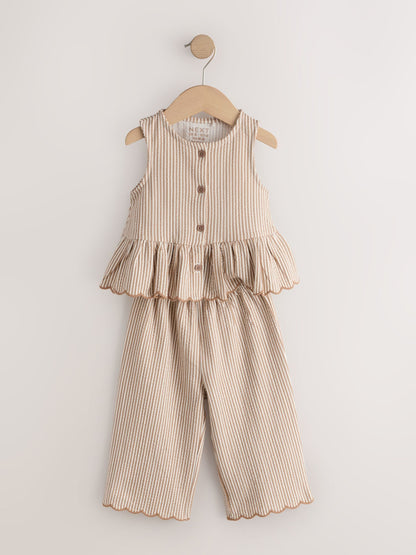 Neutral Stripe Peplum Vest and Wide Trousers Set (3mths-7yrs) image 7