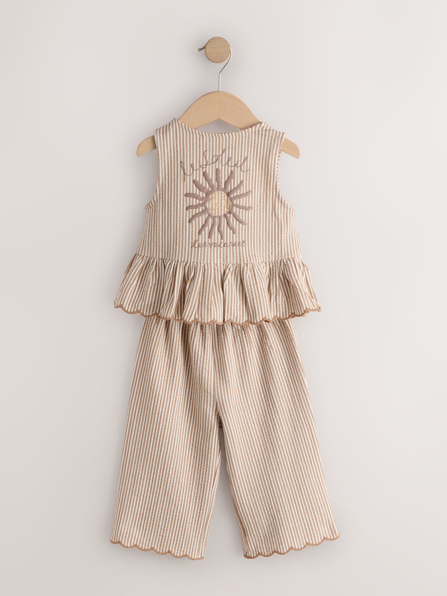 Neutral Stripe Peplum Vest and Wide Trousers Set (3mths-7yrs) image 8