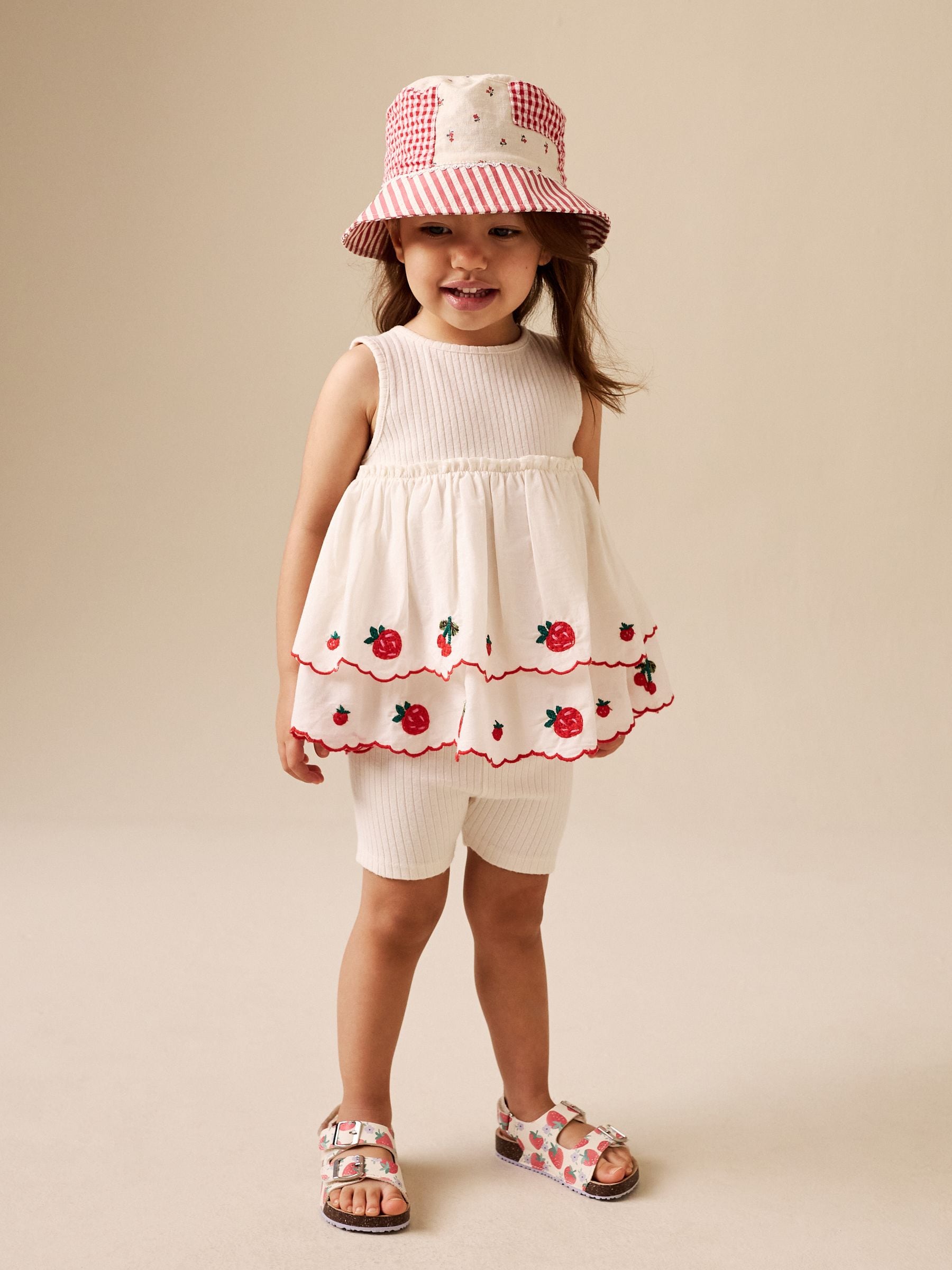 Ecru Berry Embroidery Broderie Peplum Vest and Cycle Shorts Set (3mths-7yrs) image 2