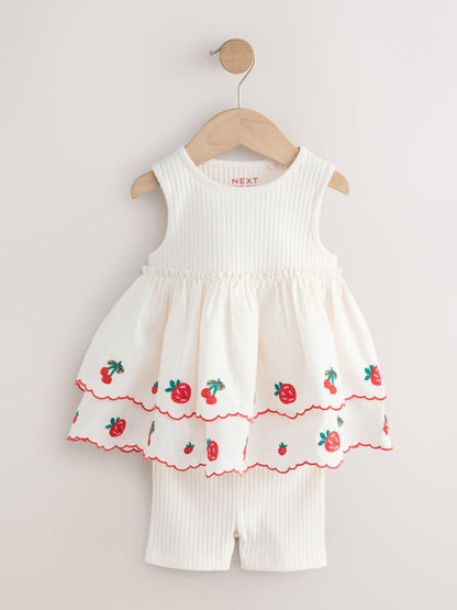 Ecru Berry Embroidery Broderie Peplum Vest and Cycle Shorts Set (3mths-7yrs) image 4