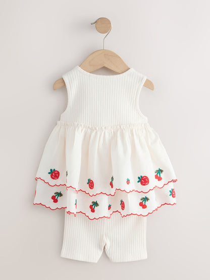 Ecru Berry Embroidery Broderie Peplum Vest and Cycle Shorts Set (3mths-7yrs) image 5