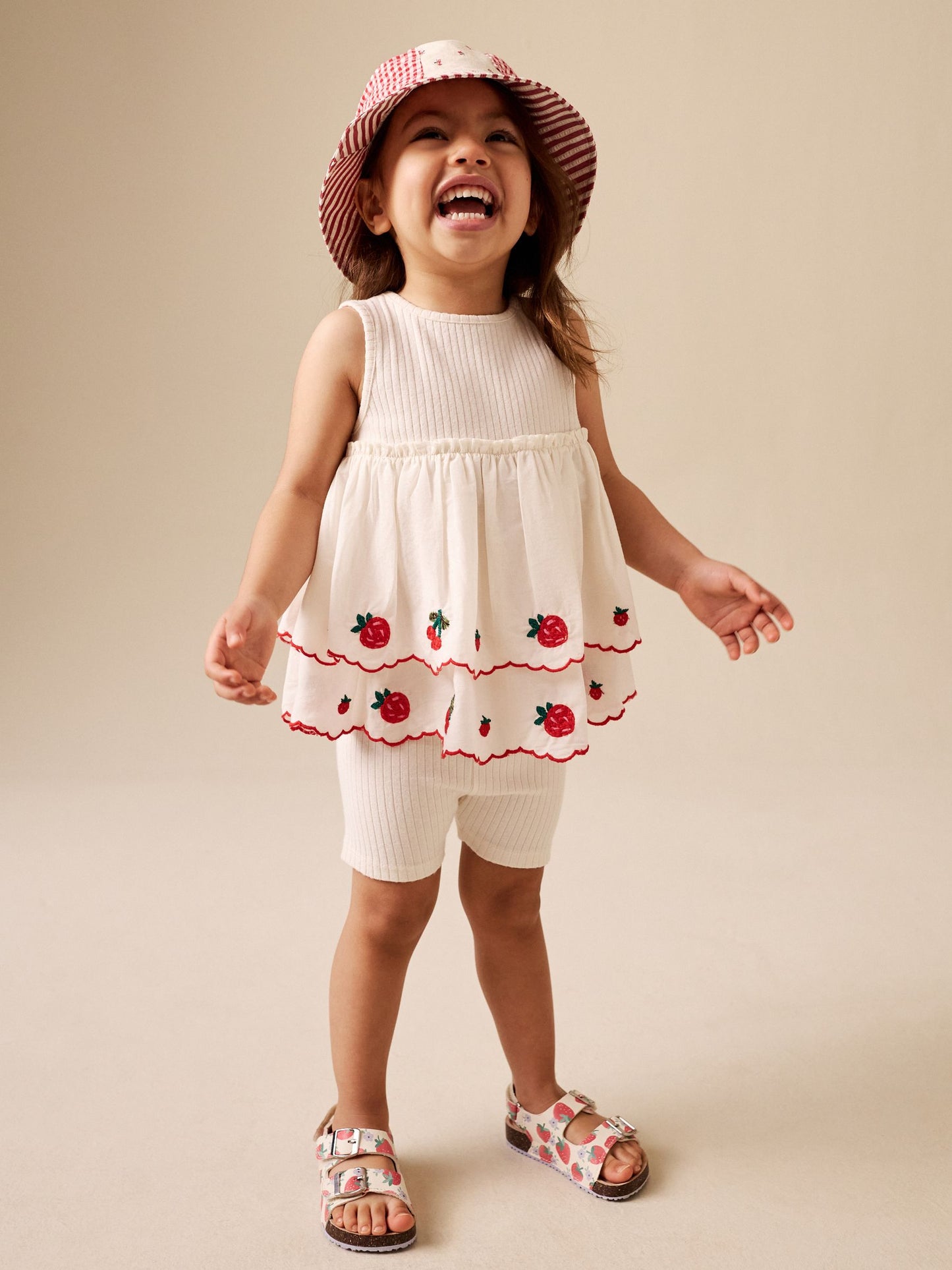 Ecru Berry Embroidery Broderie Peplum Vest and Cycle Shorts Set (3mths-7yrs) image 1