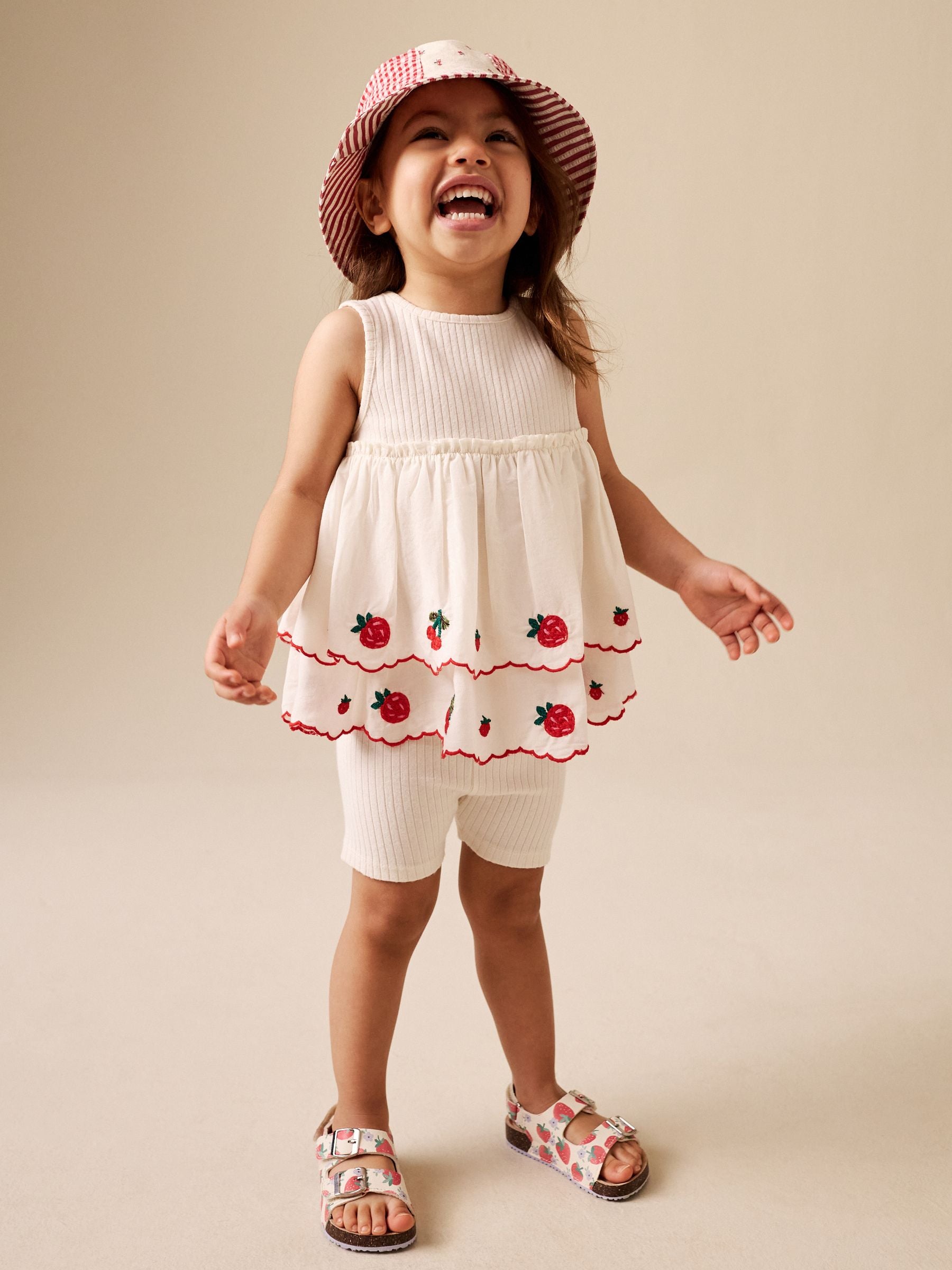 Ecru Berry Embroidery Broderie Peplum Vest and Cycle Shorts Set (3mths-7yrs) image 1
