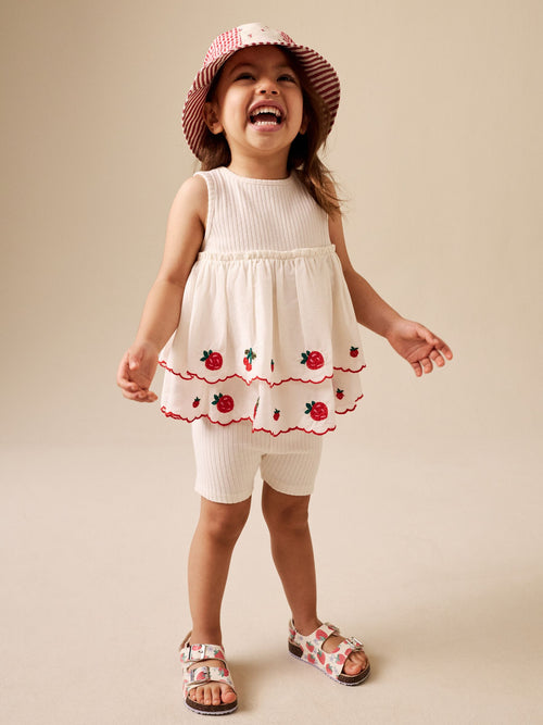 Ecru Berry Embroidery Broderie Peplum Vest and Cycle Shorts Set (3mths-7yrs) image 1