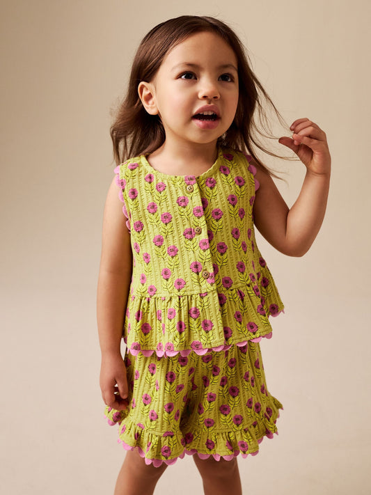 Green/Pink Flower Peplum Vest and Shorts Set (3mths-7yrs) image 1