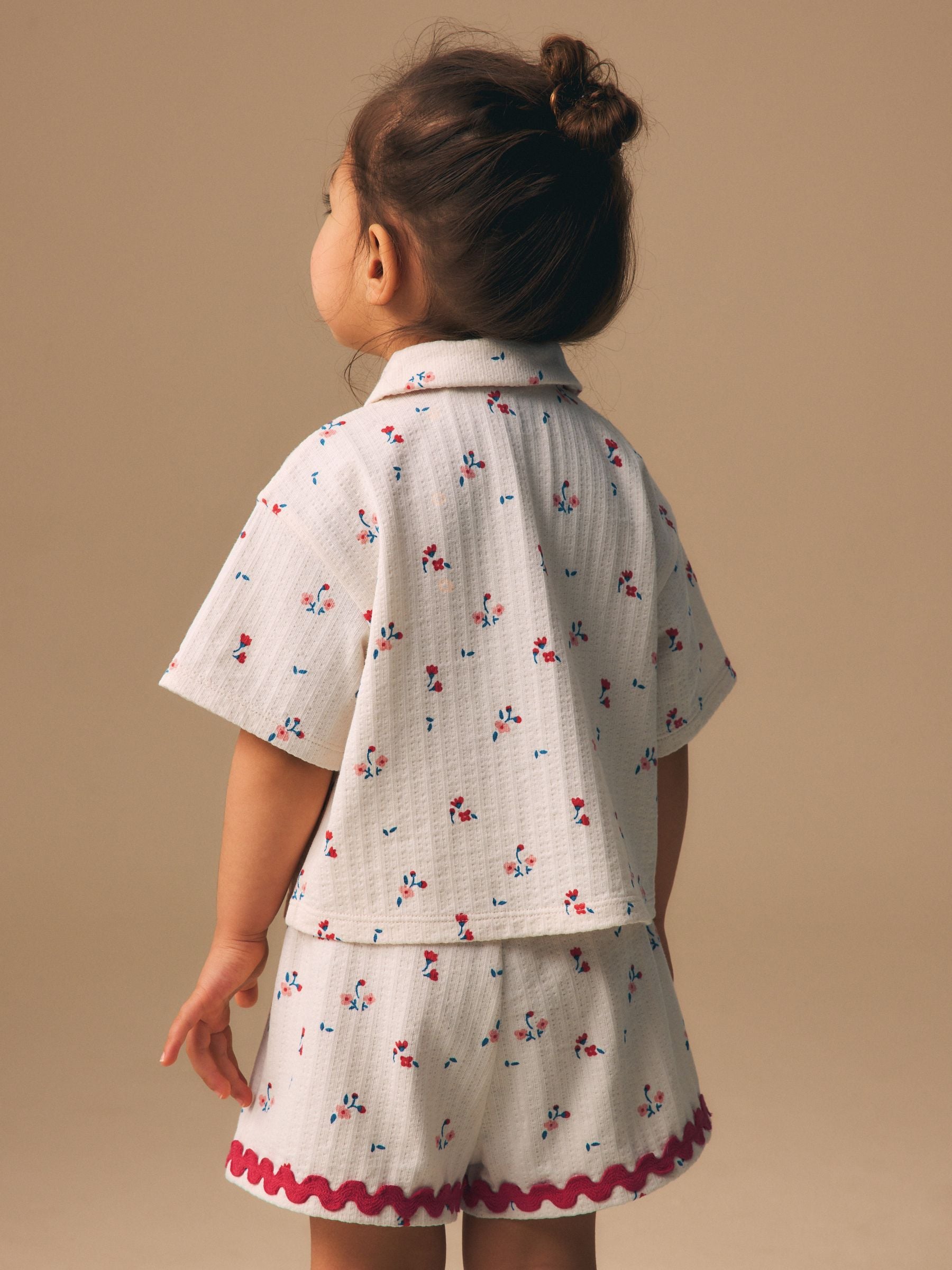 Ecru White Ditsy Flower Short Sleeve Button Shirt and Shorts Set (3mths-7yrs) image 3