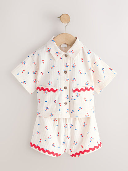 Ecru White Ditsy Flower Short Sleeve Button Shirt and Shorts Set (3mths-7yrs) image 5