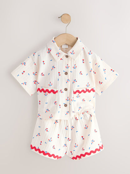 Ecru White Ditsy Flower Short Sleeve Button Shirt and Shorts Set (3mths-7yrs) image 6