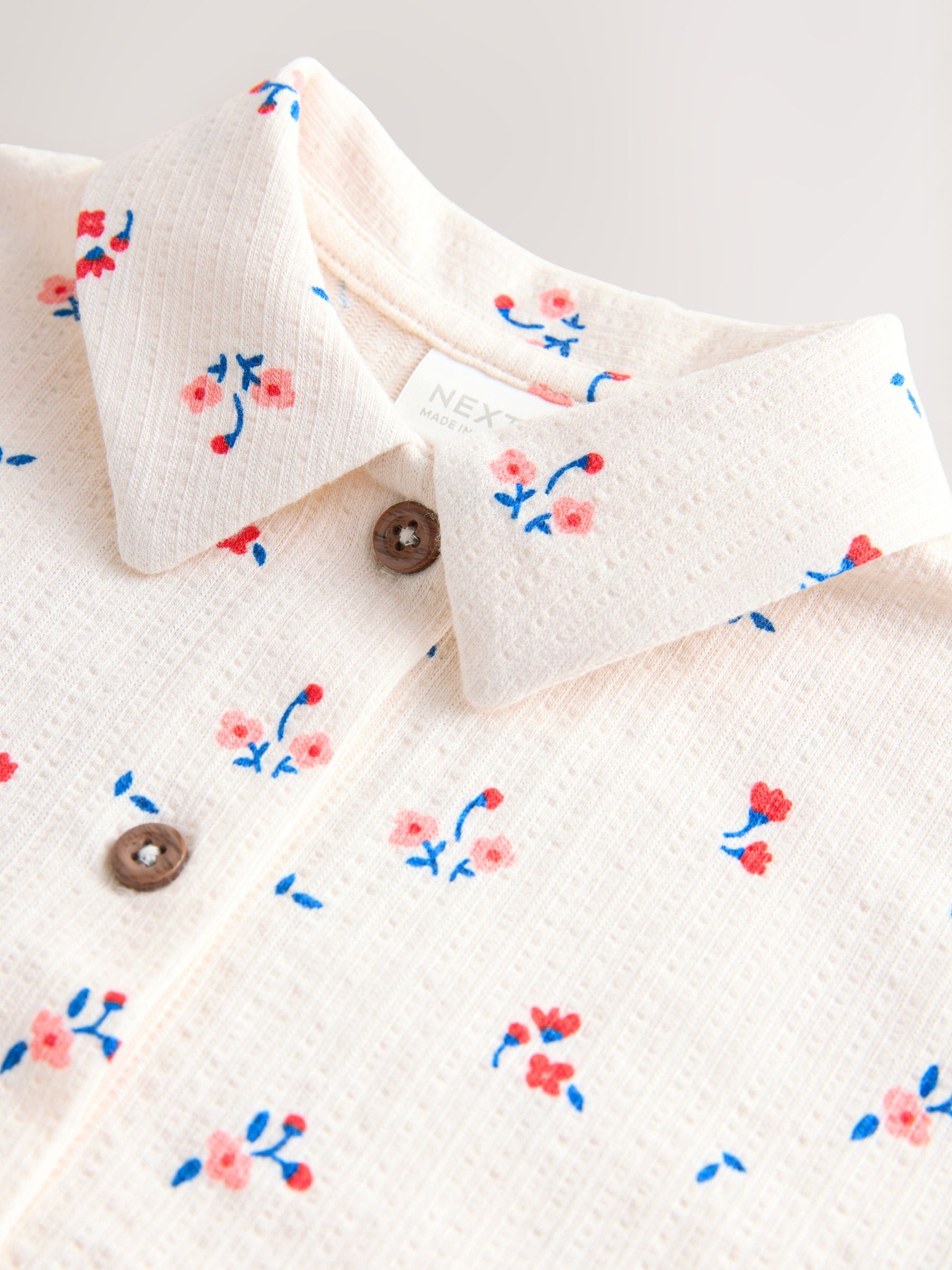 Ecru White Ditsy Flower Short Sleeve Button Shirt and Shorts Set (3mths-7yrs) image 9