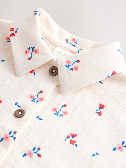 Ecru White Ditsy Flower Short Sleeve Button Shirt and Shorts Set (3mths-7yrs) image 9