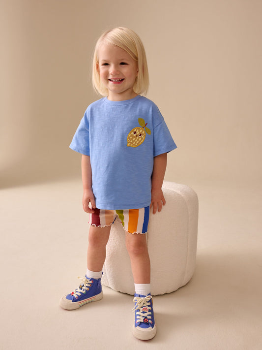 Blue Short Sleeve T-Shirt and Cycle Shorts Set (3mths-7yrs) image 1