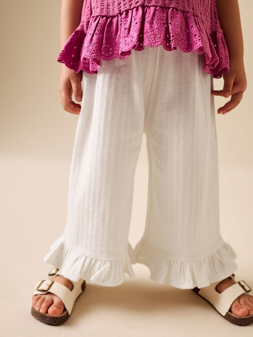 Ecru White Wide Leg Frill Trousers (3mths-7yrs) image 1